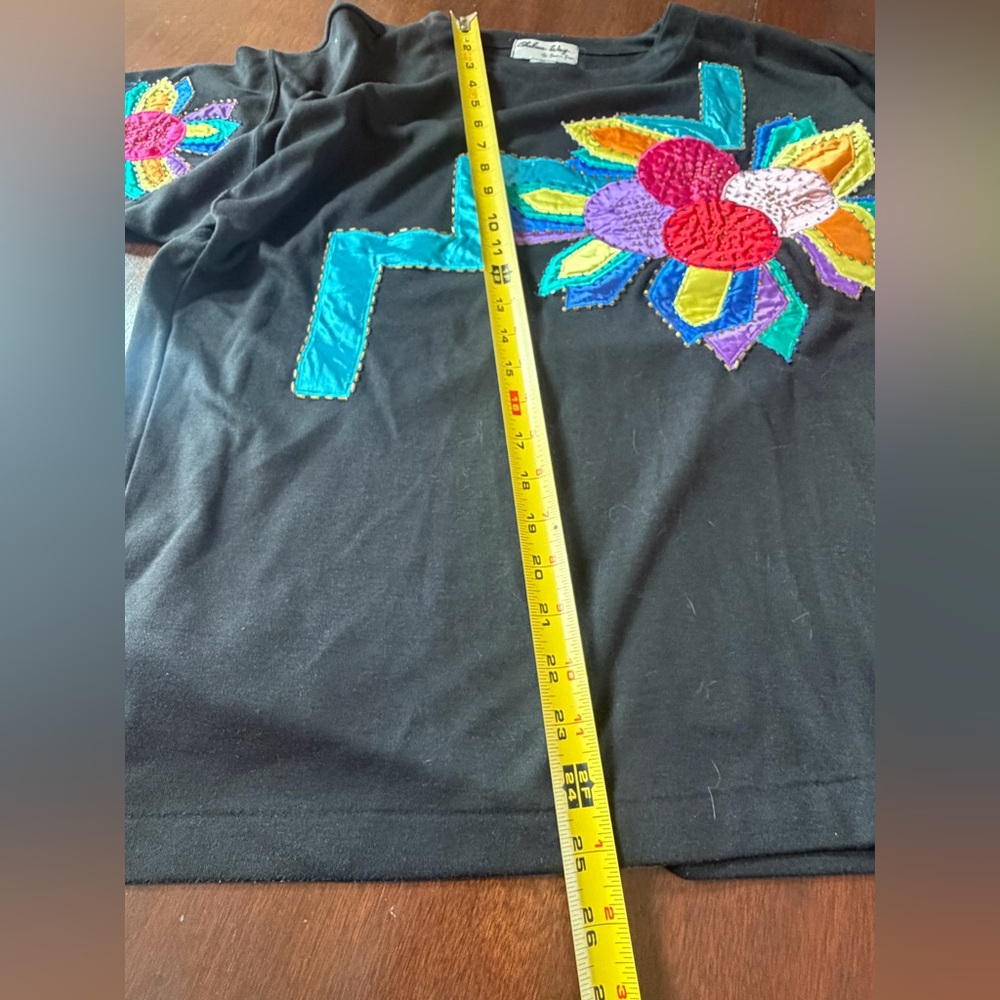 Chelsea Way Vintage Beaded Multicolor Abstract Floral Short Sleeve T-Shirt Top - Picture 11 of 12